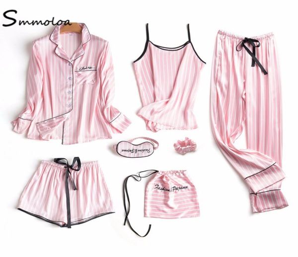 smmoloa women silk satin striped pajamas set 7piece spring summer sleepwear pyjamas sets7309288, Black;red
smmoloa women silk satin striped pajamas set 7piece spring summer sleepwear pyjamas sets7309288, Black;red