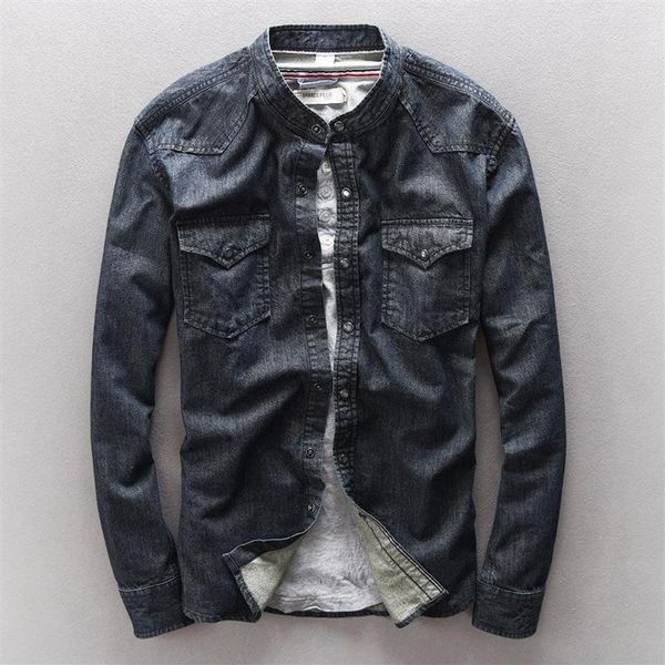men's casual shirts fashion 2021 arrival mandarin collar long sleeve denim shirt cowboy classic black blue clothes jeans 2436, White;black
men's casual shirts fashion 2021 arrival mandarin collar long sleeve denim shirt cowboy classic black blue clothes jeans 2436, White;black