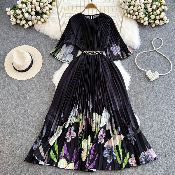 basic casual dresses fashion flower print pleated dress women summer new pink black vestidos with sashes mid-length o-neck half sleeve ladie, Black;gray
basic casual dresses fashion flower print pleated dress women summer new pink black vestidos with sashes mid-length o-neck half sleeve ladie, Black;gray