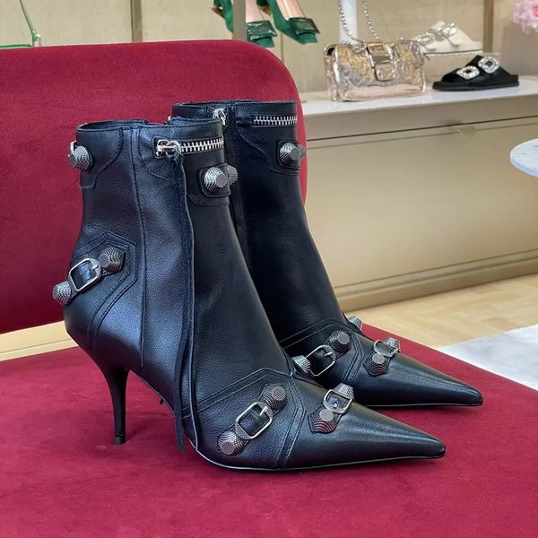 women's dermis stiletto short boots tassel pointed locomotive stud buckle embellished side zip boots luxury designer high shoes factory, Black
women's dermis stiletto short boots tassel pointed locomotive stud buckle embellished side zip boots luxury designer high shoes factory, Black
