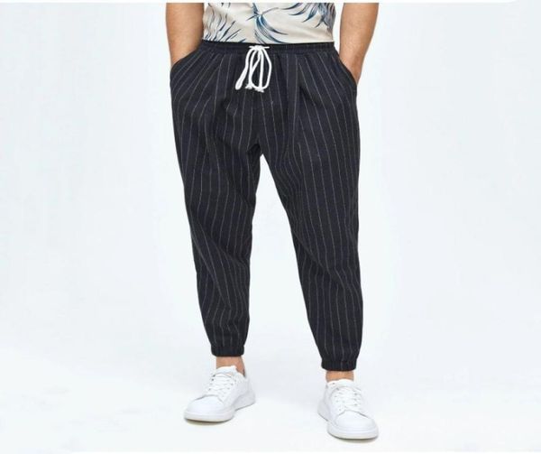 men pinstriped drawstring waist pants w9ga012345678327769202569855, Black