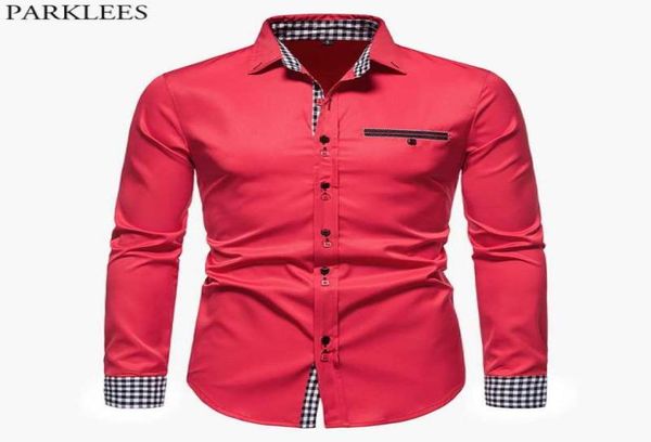 men039s dress shirts parklees red plaid patchwork shirt men 2021 brand formal business mens long sleeve casual button down chem6723894, White;black
men039s dress shirts parklees red plaid patchwork shirt men 2021 brand formal business mens long sleeve casual button down chem6723894, White;black