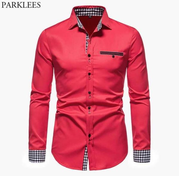 men039s dress shirts parklees red plaid patchwork shirt men 2021 brand formal business mens long sleeve casual button down chem5301533, White;black
men039s dress shirts parklees red plaid patchwork shirt men 2021 brand formal business mens long sleeve casual button down chem5301533, White;black