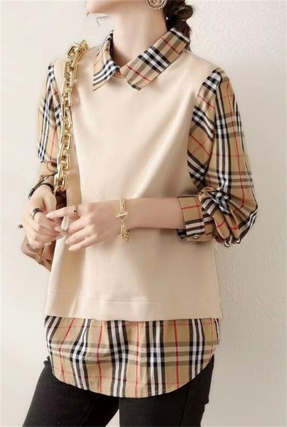 designer women's shirts girls blouses fake two-piece plaid summer new t-shirt plus size casual long sleeve loose casual pure cotton pl, White
designer women's shirts girls blouses fake two-piece plaid summer new t-shirt plus size casual long sleeve loose casual pure cotton pl, White