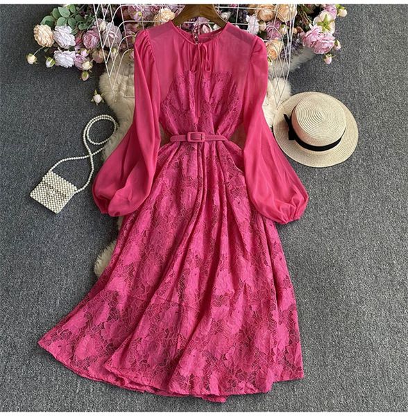 basic casual dresses summer women mid-length chiffon stitching lace dress with sashes o-neck lace-up lantern sleeve ladies a-line dresses ve, Black;gray
basic casual dresses summer women mid-length chiffon stitching lace dress with sashes o-neck lace-up lantern sleeve ladies a-line dresses ve, Black;gray