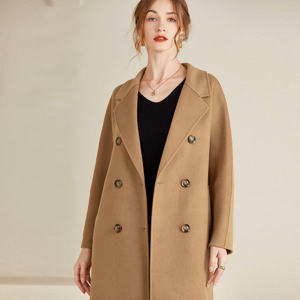 womens wool blends autumn and winter style suit collar reversible cashmere coat medium long loose thickened 230818, Black
womens wool blends autumn and winter style suit collar reversible cashmere coat medium long loose thickened 230818, Black