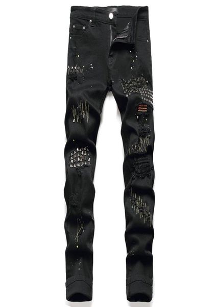 black rivets men039s jeans stretch ripped paint denim pants fashion slim embroidery trousers punk style male clothing pantalone6382727, Blue
black rivets men039s jeans stretch ripped paint denim pants fashion slim embroidery trousers punk style male clothing pantalone6382727, Blue
