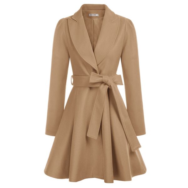 womens wool blends gk women coat fashion puffed sleeves lapel collar long outerwear with belt casual winter high street coats 230818, Black
womens wool blends gk women coat fashion puffed sleeves lapel collar long outerwear with belt casual winter high street coats 230818, Black