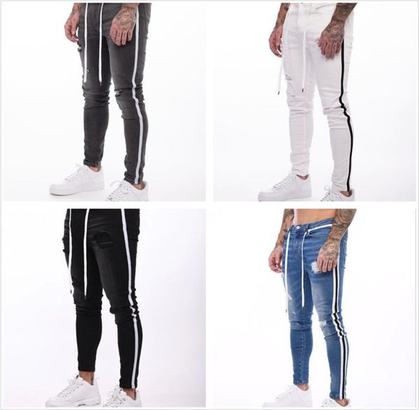 side stripes distressed ripped washed destroyed straight slim fit jeans fashion designer vintage patches business elastic casual t9746586, Blue
side stripes distressed ripped washed destroyed straight slim fit jeans fashion designer vintage patches business elastic casual t9746586, Blue