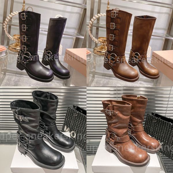 designer women boots mius style martin boots high platform brown leather knight boots round toe chunky heel belt buckle trim shoes size 35-4, Black
designer women boots mius style martin boots high platform brown leather knight boots round toe chunky heel belt buckle trim shoes size 35-4, Black