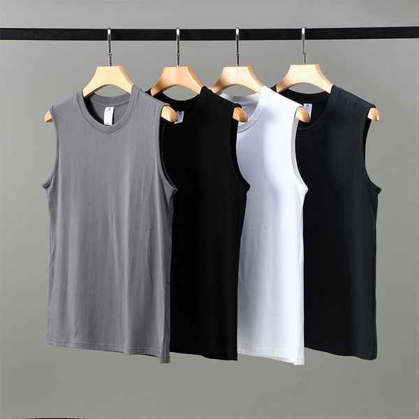 Image of 220g Solid Color Cotton T-shirt 4-color Sleeveless Tank Top Summer Ice Sports T-shirt Cuff Sleeve Men&#039;s Sweetheart Short Sleeve Sports Tank Top