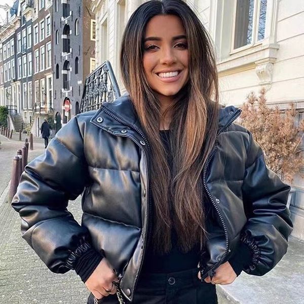 winter new black pu leather short down cotton jacket for women's slim fitting and thickened bread jacket jacket214
winter new black pu leather short down cotton jacket for women's slim fitting and thickened bread jacket jacket214