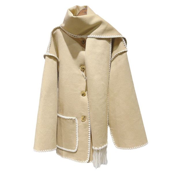23 new luxury tot splice single breasted tassel scarf wool loose short coat color dark grey, Black
23 new luxury tot splice single breasted tassel scarf wool loose short coat color dark grey, Black