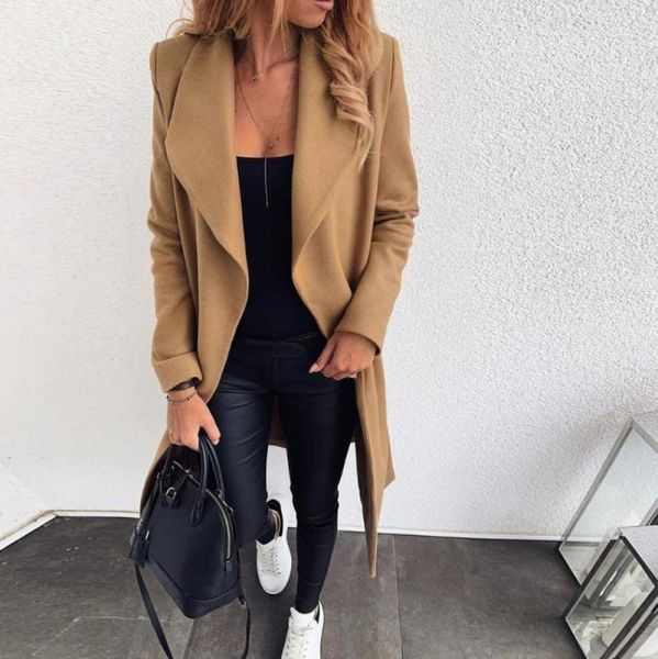 long wool blends coat women lapel wide collar open front cardigan jacket office warm overcoat womens ladies coat manteau femme9989212, Black
long wool blends coat women lapel wide collar open front cardigan jacket office warm overcoat womens ladies coat manteau femme9989212, Black