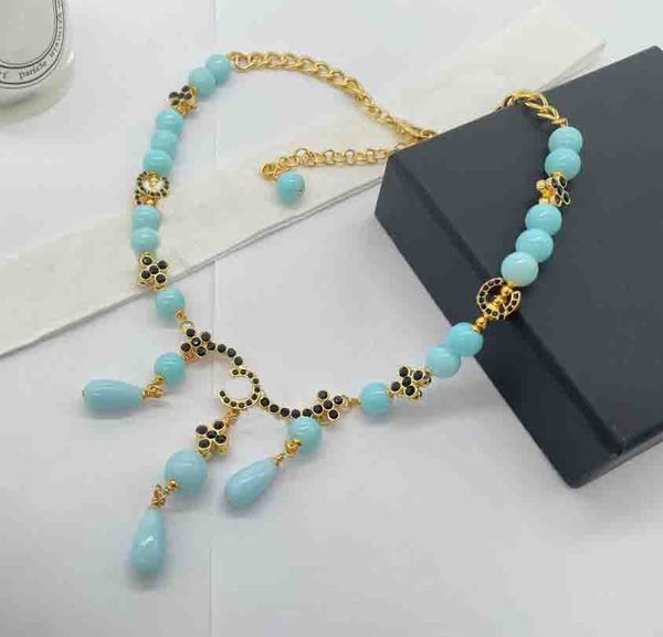2023 luxury quality charm pendant necklace with tassel design black color diaond blue beads in 18k gold plated have box stamp ps7480b, Golden
2023 luxury quality charm pendant necklace with tassel design black color diaond blue beads in 18k gold plated have box stamp ps7480b, Golden