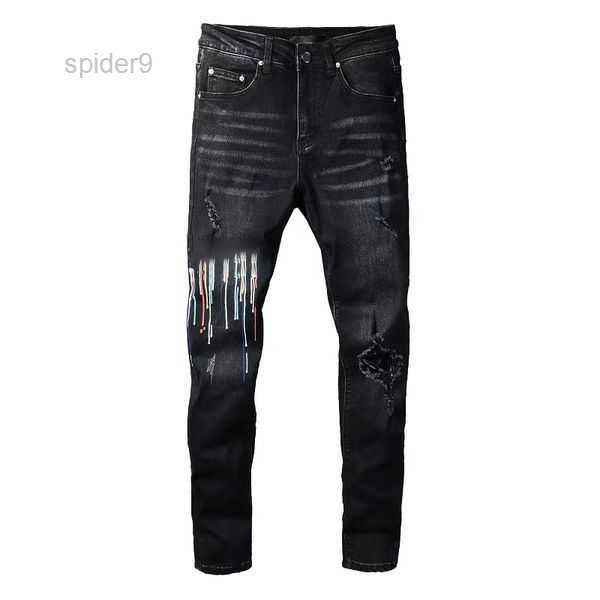 classic printed embroidery designer mens jeans motorcycle hole luxury denim men's fashion street wear men pants qam8, Blue
classic printed embroidery designer mens jeans motorcycle hole luxury denim men's fashion street wear men pants qam8, Blue