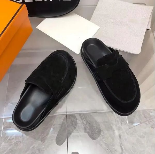 23 desginer genuine leather women's go mules loafers suede autumn winter casual shoes half flip flops on slipper flats with box eu35-41, Black
23 desginer genuine leather women's go mules loafers suede autumn winter casual shoes half flip flops on slipper flats with box eu35-41, Black