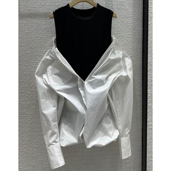 8.20 fashion contrast color panelled fake two piece women's blouses & shirts, White
8.20 fashion contrast color panelled fake two piece women's blouses & shirts, White