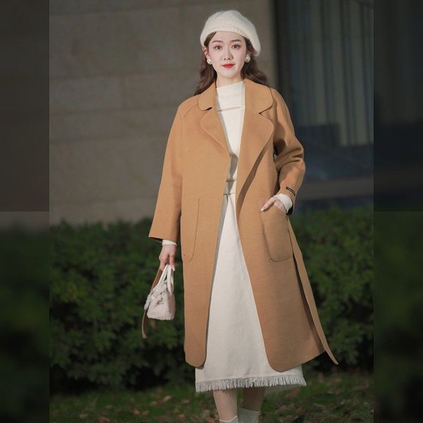womens wool blends spring and autumn high end mid length double sided woolen coat fashion belt winter 230818, Black
womens wool blends spring and autumn high end mid length double sided woolen coat fashion belt winter 230818, Black