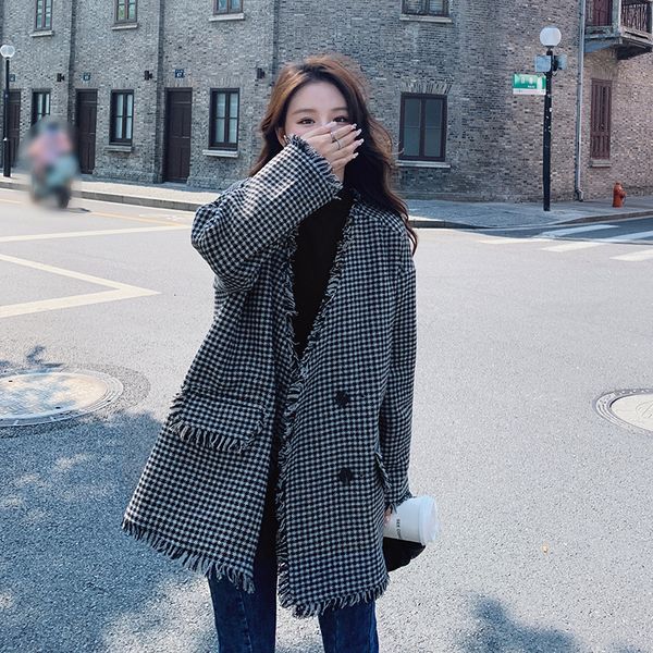 womens wool blends tassels plaid woolen jacket outerwear autumn women vintage elegant double breasted vneck loose korean style coat lady 810, Black
womens wool blends tassels plaid woolen jacket outerwear autumn women vintage elegant double breasted vneck loose korean style coat lady 810, Black