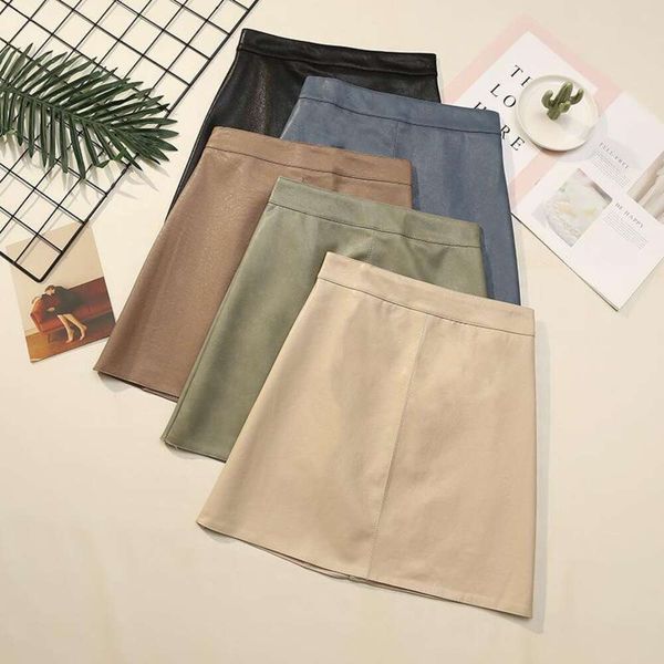 fashionable french simple leather skirt spring womens high waist anti revealing slimmer pu wholesale, Black 
fashionable french simple leather skirt spring womens high waist anti revealing slimmer pu wholesale, Black