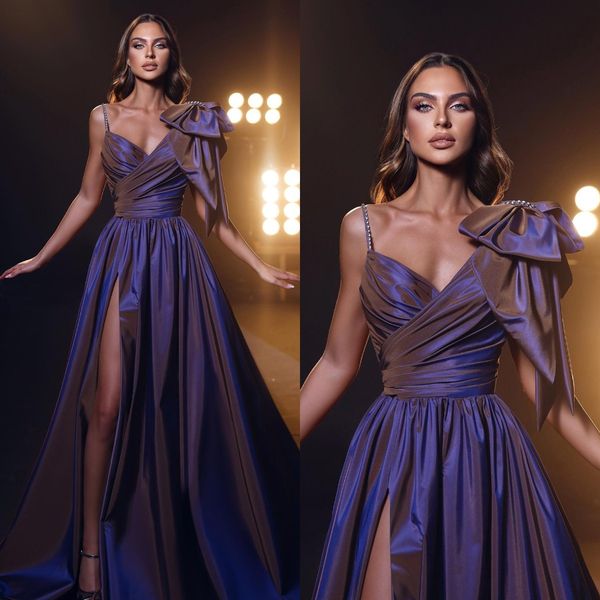 elegant purple evening dresses straps taffeta beads party prom dress split formal long red carpet dress for special occasion, Black;red
elegant purple evening dresses straps taffeta beads party prom dress split formal long red carpet dress for special occasion, Black;red