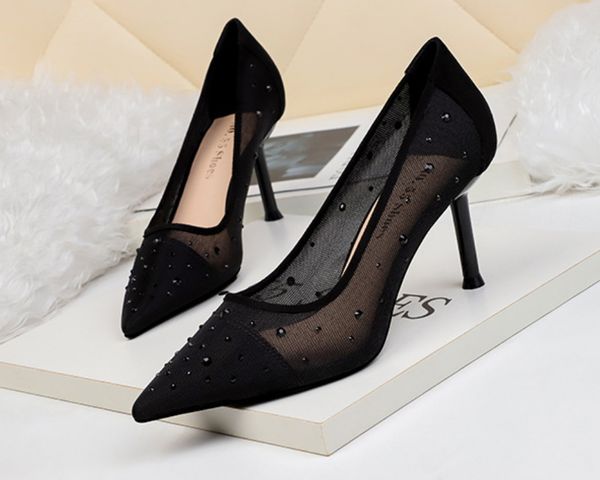 fashion pointed rhinestone high heels mesh shaped thin heels women's singles mesh red banquet slim women's shoes size 34-41 2318-1, Black 
fashion pointed rhinestone high heels mesh shaped thin heels women's singles mesh red banquet slim women's shoes size 34-41 2318-1, Black