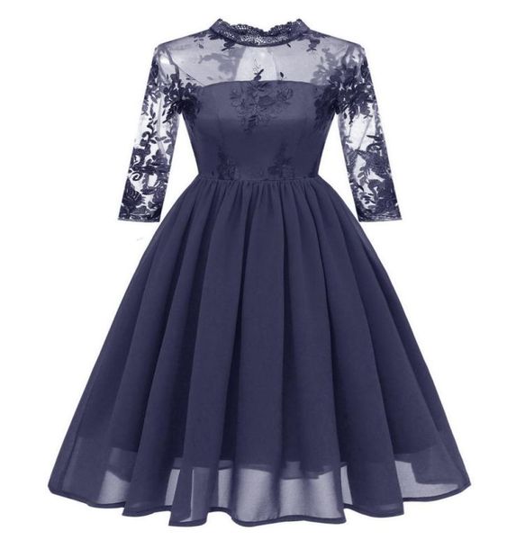 women embroidery 34 sleeve dresses stand collar formal evening elegant chiffon lace party dress vintage dress dk9029cl8808535, White;black
women embroidery 34 sleeve dresses stand collar formal evening elegant chiffon lace party dress vintage dress dk9029cl8808535, White;black