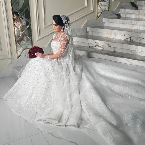 luxury romantic square collar zipper ball gown wedding dresses long sleeved delicate beading pearls appliques princess bridal gown, White
luxury romantic square collar zipper ball gown wedding dresses long sleeved delicate beading pearls appliques princess bridal gown, White