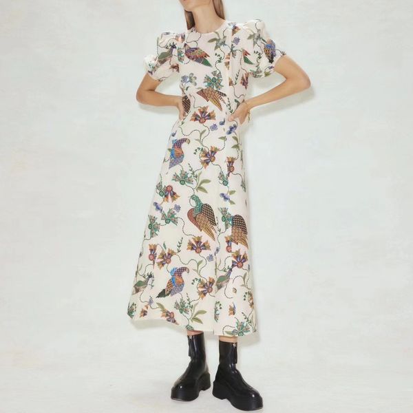 australian designer dress linen puff sleeve floral printed midi dress, Black;gray
australian designer dress linen puff sleeve floral printed midi dress, Black;gray