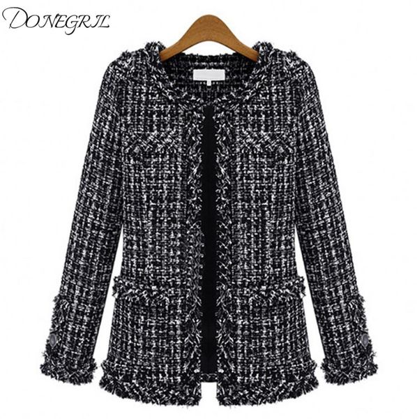 2019 european and american autumn and winter explosion models black white plaid women039s large size slim tweed jacket8391055, Black;brown
2019 european and american autumn and winter explosion models black white plaid women039s large size slim tweed jacket8391055, Black;brown