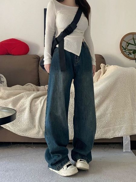 women's jeans houzhou women blue baggy vintage casual high waist korean fashion female streetwear wide straight denim trousers 230821
women's jeans houzhou women blue baggy vintage casual high waist korean fashion female streetwear wide straight denim trousers 230821