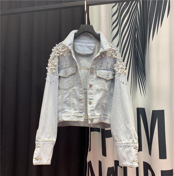 autumn heavy beadin outerwear pearls rhine ripped holes washed denim jacket women basic coat female nzy576094497, Black;brown
autumn heavy beadin outerwear pearls rhine ripped holes washed denim jacket women basic coat female nzy576094497, Black;brown