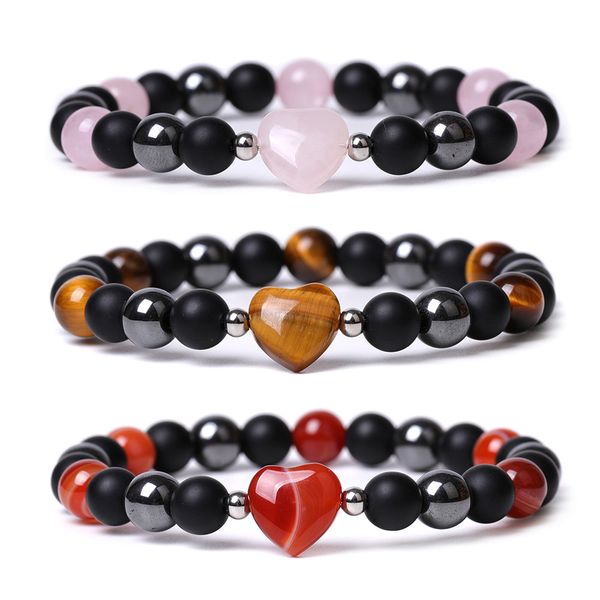 8mm matted beads rose quartz tiger's eye stone heart bracelet men women yoga healing balance bracelet, Black
8mm matted beads rose quartz tiger's eye stone heart bracelet men women yoga healing balance bracelet, Black