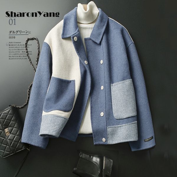 womens wool blends handmade double sided coat women autumn winter jacket highquality short coats for blue grid splicing 230818, Black
womens wool blends handmade double sided coat women autumn winter jacket highquality short coats for blue grid splicing 230818, Black