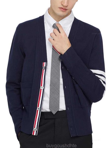 tb thom men's wool cardigan sweater women 4-bar stripe classic knitted outerwear bussiness casual korean men sweaters, White;black
tb thom men's wool cardigan sweater women 4-bar stripe classic knitted outerwear bussiness casual korean men sweaters, White;black