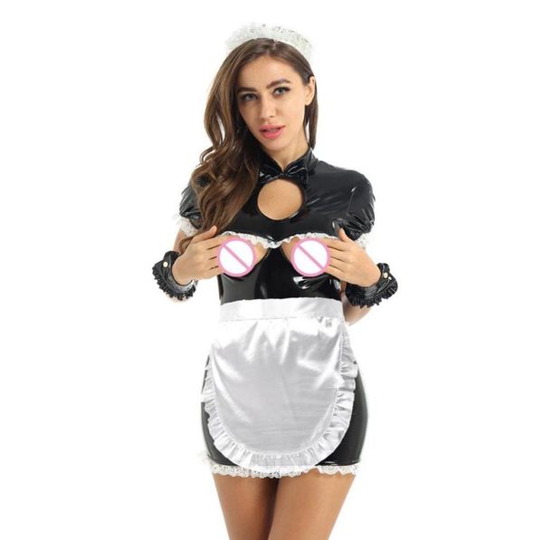 costumeswomen open cup bra mini dress french maid cosplay costume patent leather bodycon lingerie set apron headband wri9973224, Black
costumeswomen open cup bra mini dress french maid cosplay costume patent leather bodycon lingerie set apron headband wri9973224, Black
