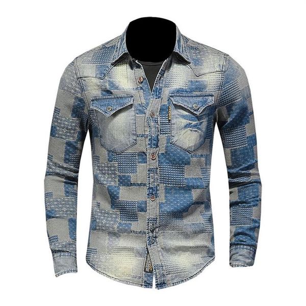 lapel multi - pocket single - breasted retro color art personality patch casual long sleeve denim shirt225s, White;black
lapel multi - pocket single - breasted retro color art personality patch casual long sleeve denim shirt225s, White;black
