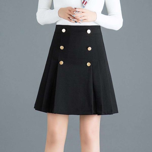 spring and summer high waist half length skirt korean style pleated double breasted elastic a line womens one, Black
spring and summer high waist half length skirt korean style pleated double breasted elastic a line womens one, Black