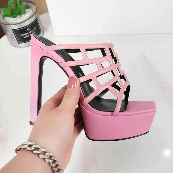 classic designer women's high heel sandals hollow black pink leather fashion summer dress thick bottom slide shoes 35-42
classic designer women's high heel sandals hollow black pink leather fashion summer dress thick bottom slide shoes 35-42