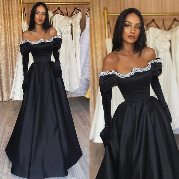 elegant black prom dresses pearls off shoulder a line party evening dress pleats formal long dresses for special occasions
elegant black prom dresses pearls off shoulder a line party evening dress pleats formal long dresses for special occasions
