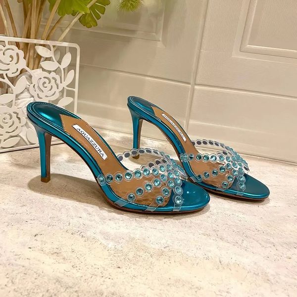 aquazzura crystal embellished strap high-heeled slippers mules rhinestone tpu house slippers luxury designers heeled sandals factory footwea, Black
aquazzura crystal embellished strap high-heeled slippers mules rhinestone tpu house slippers luxury designers heeled sandals factory footwea, Black