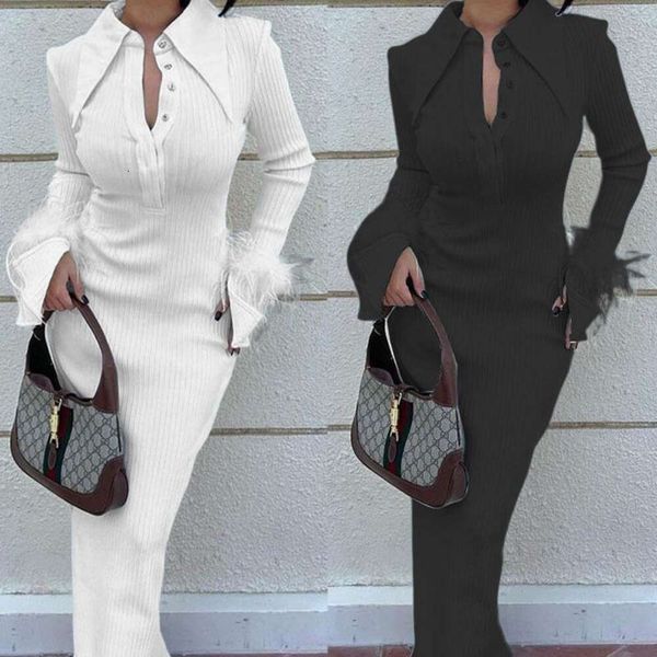 womens clothing in early autumn fashionable lapel long sleeves feather mid length dress with pits for women, Black;gray
womens clothing in early autumn fashionable lapel long sleeves feather mid length dress with pits for women, Black;gray