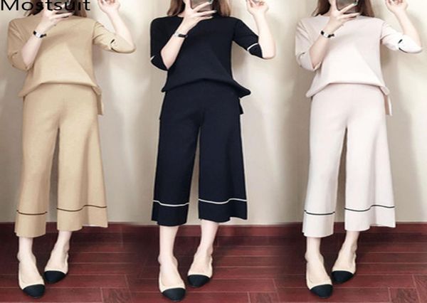 spring summer knitted two piece sets women 34 sleeve and wide leg pants sets suits office korean elegant women039s clothi7611023, White
spring summer knitted two piece sets women 34 sleeve and wide leg pants sets suits office korean elegant women039s clothi7611023, White