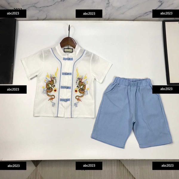 new kids designer clothes baby double dragon embroidery hanfu set 2pcs standing neck short sleeves and elastic waist shorts new arrivals, White
new kids designer clothes baby double dragon embroidery hanfu set 2pcs standing neck short sleeves and elastic waist shorts new arrivals, White