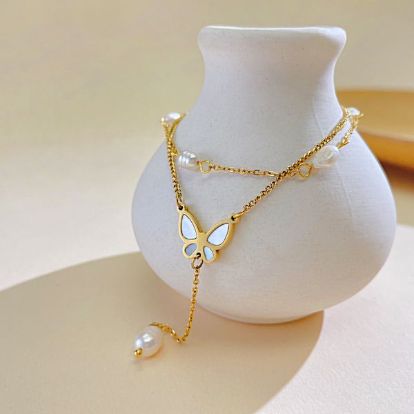 stainless steel fashion pearl butterfly pendant multi-layer necklace chain jewelry for women girls 18inch n2290, Silver
stainless steel fashion pearl butterfly pendant multi-layer necklace chain jewelry for women girls 18inch n2290, Silver