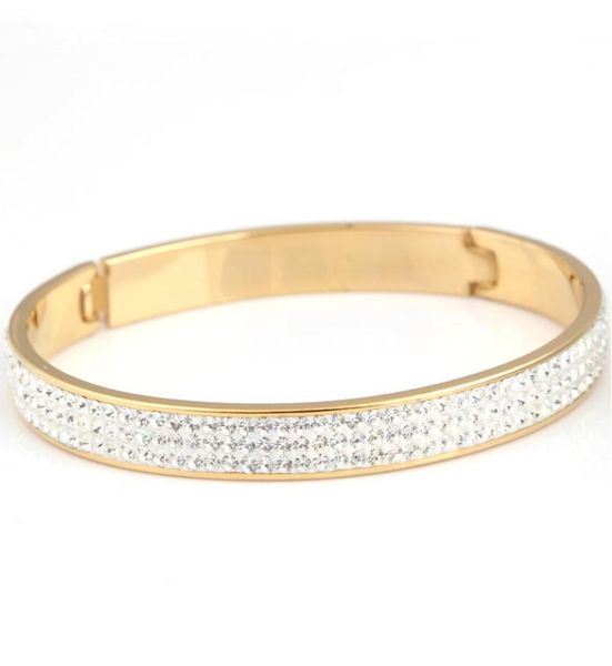 3 lines inlaid crystals stainless steel jewelry women bracelet gold plated 18k9460110, Black
3 lines inlaid crystals stainless steel jewelry women bracelet gold plated 18k9460110, Black