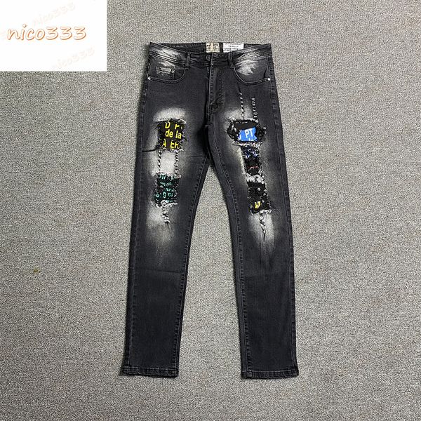 23ss new ga depts broken hole patch patch straight letter printed pattern wide leg loose versatile men and women casual jeans, Blue
23ss new ga depts broken hole patch patch straight letter printed pattern wide leg loose versatile men and women casual jeans, Blue