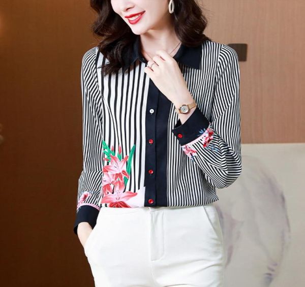 long sleeved classic striped shirt 2022 women designer lapel floral blouses casual lady office button down shirts spring autumn fa1050788, White
long sleeved classic striped shirt 2022 women designer lapel floral blouses casual lady office button down shirts spring autumn fa1050788, White