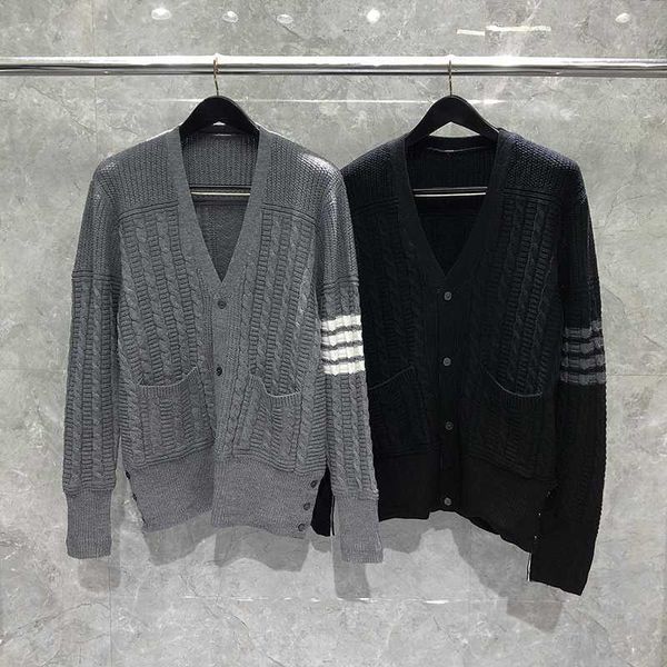tb thom men's cardigan new classic merino v-neck sweater with bar stripe sleeve design korean fashion winter coat for women, White;black
tb thom men's cardigan new classic merino v-neck sweater with bar stripe sleeve design korean fashion winter coat for women, White;black